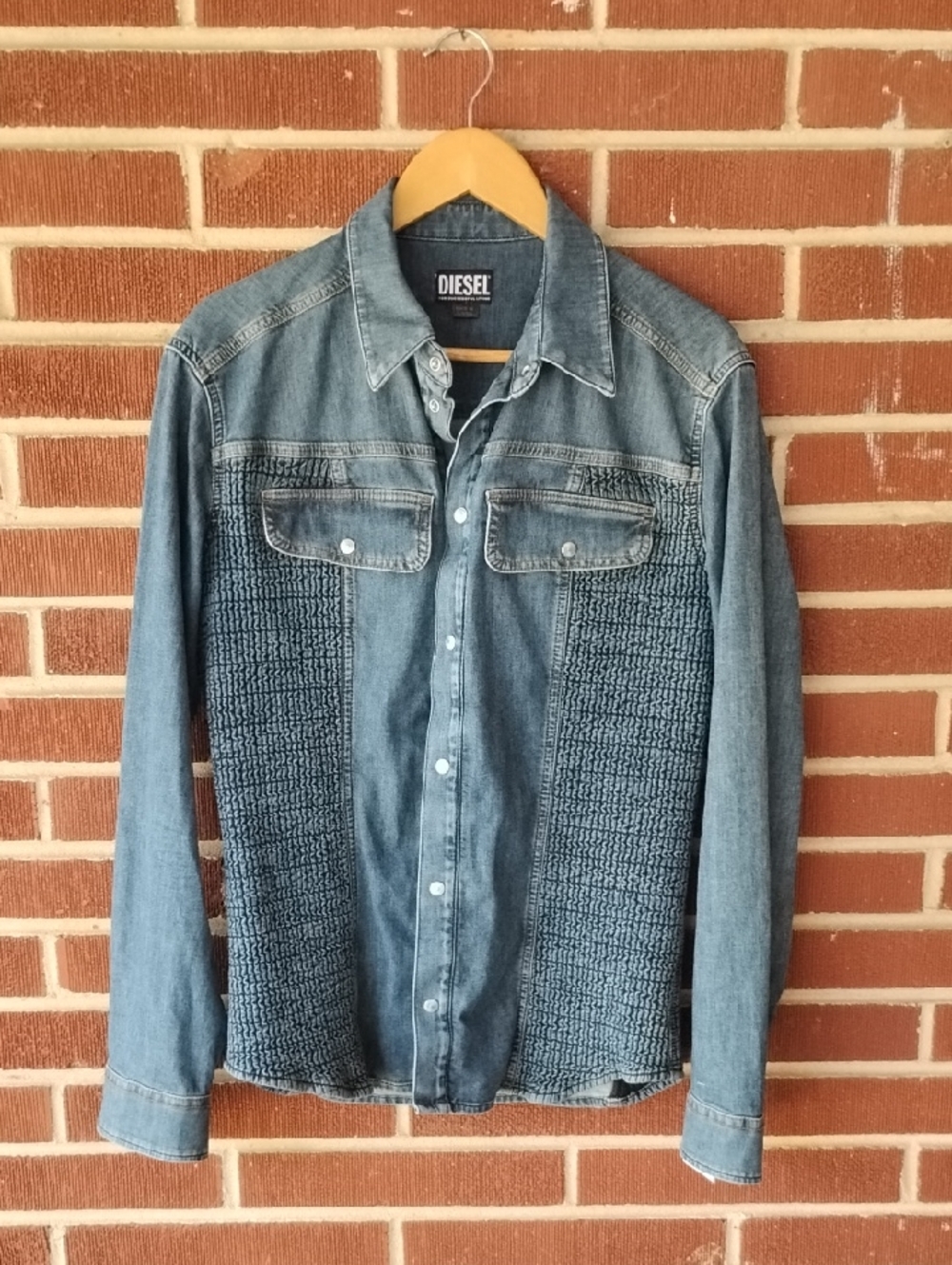 Diesel Indigo Blue Textured Denim Shirt